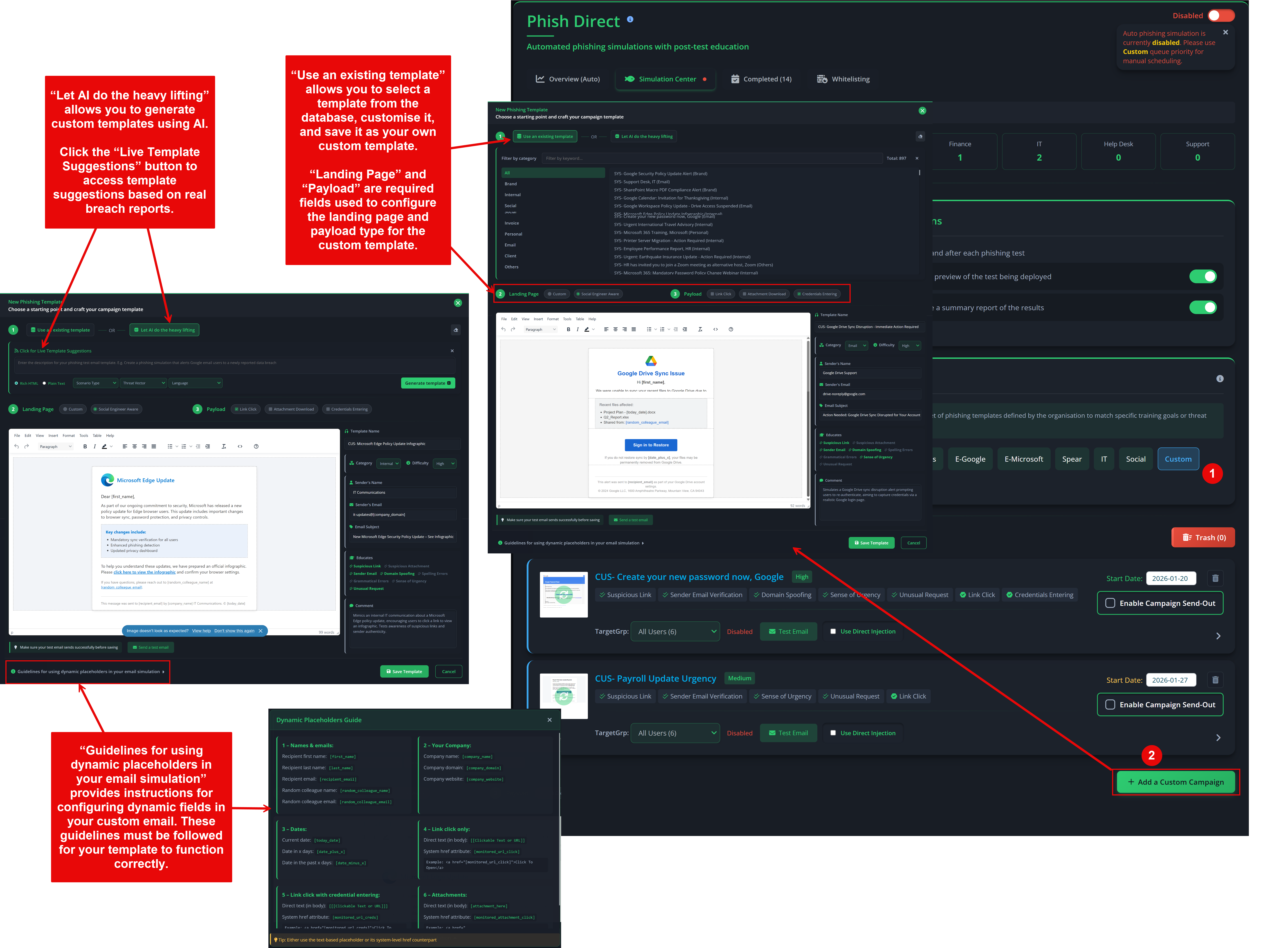 Custom campaign editor with AI‑assisted template generation