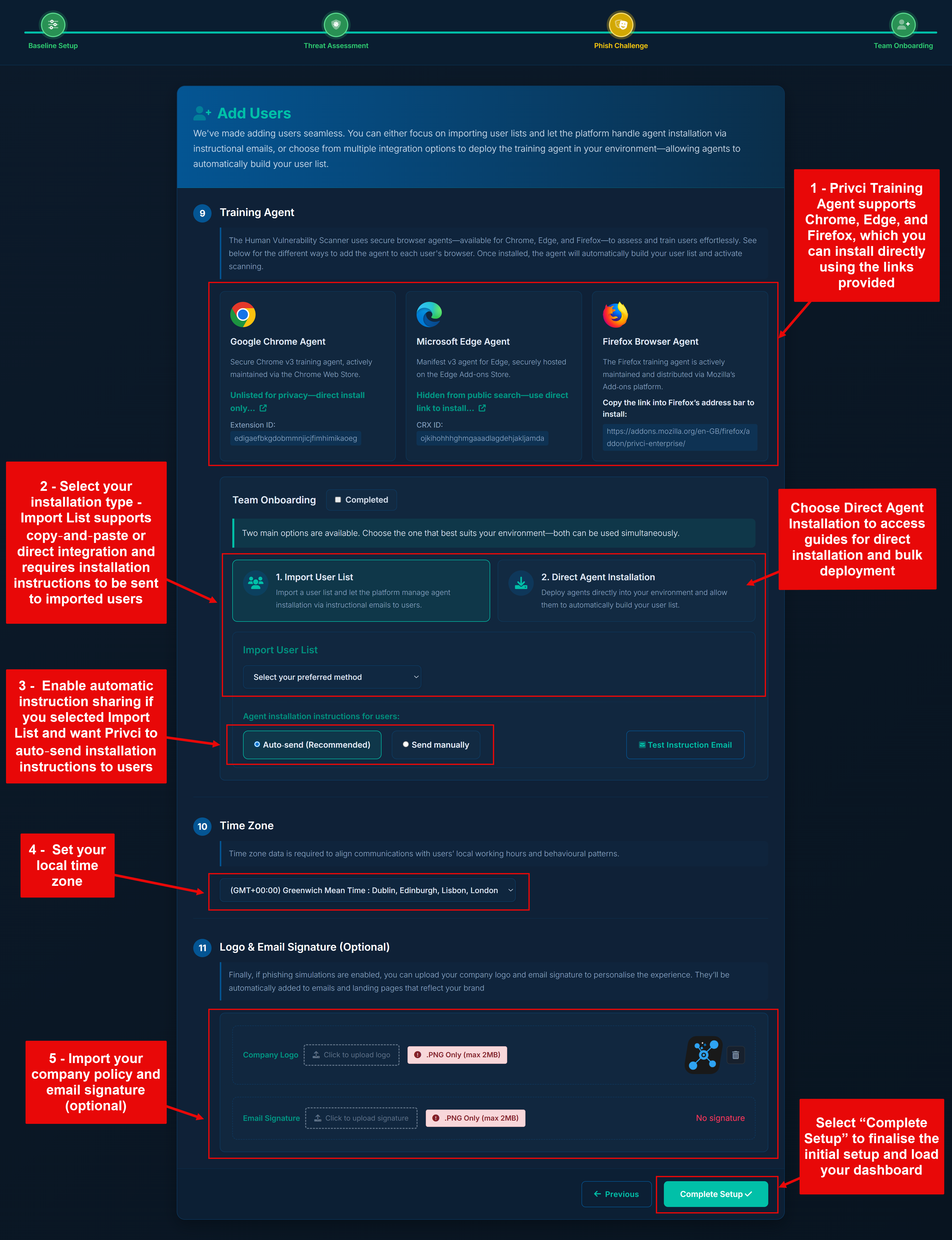User onboarding and training agent installation