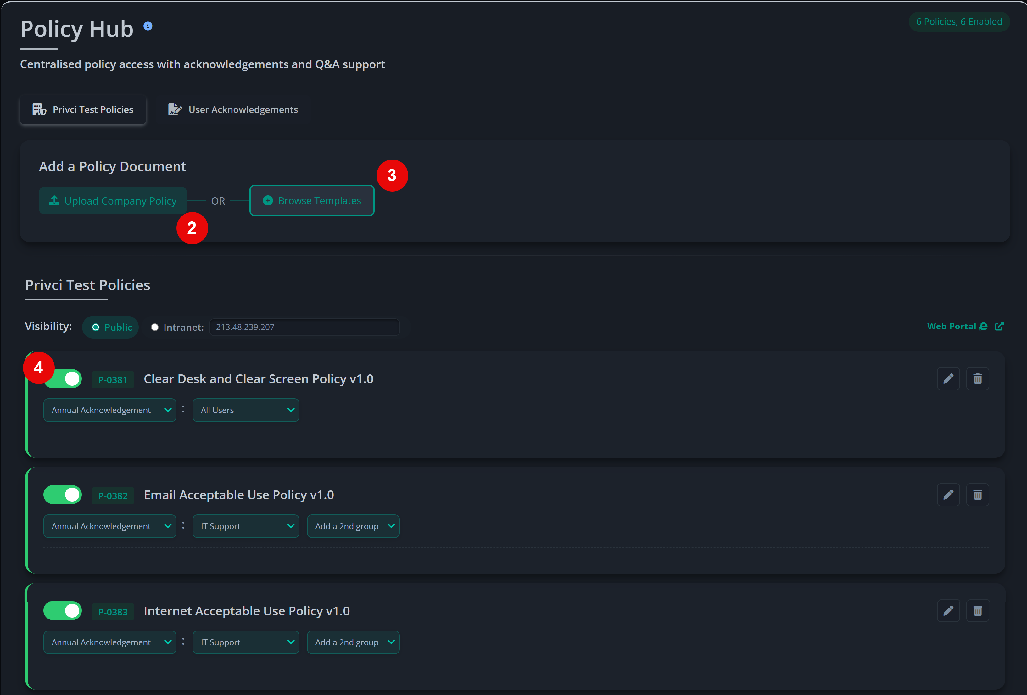 Policy upload and management interface